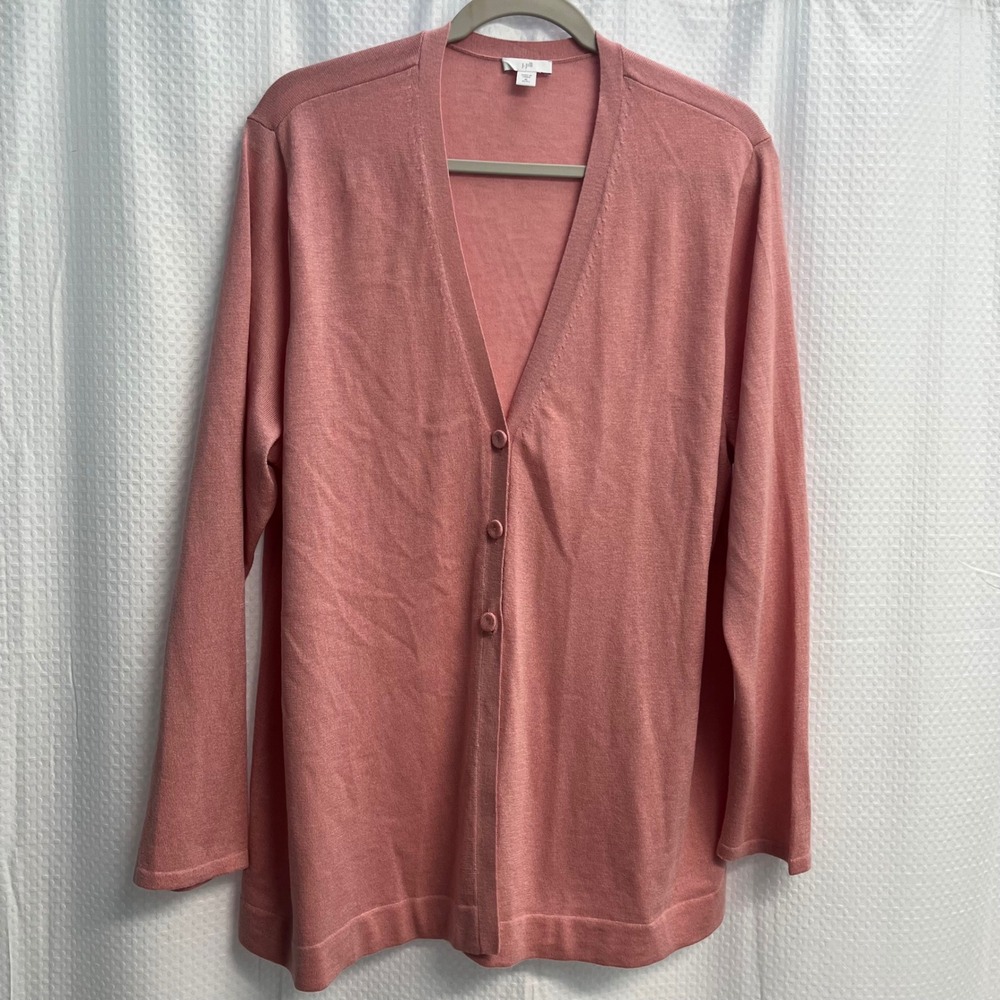 J. Jill Pink Wool Blend V-Neck Button Front Cardigan Sweater XL Petite RN 97641